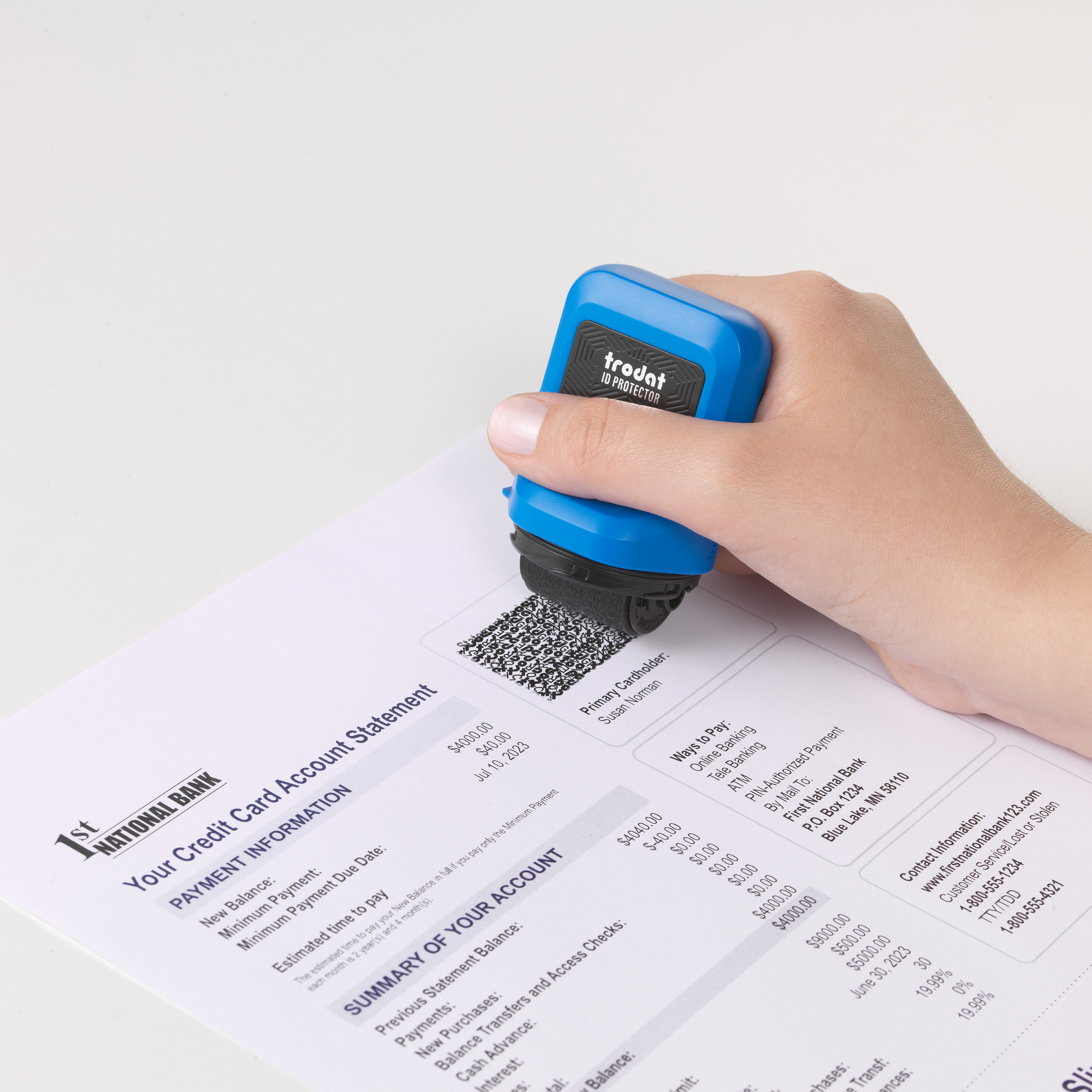 trodat identity theft protection roller stamp