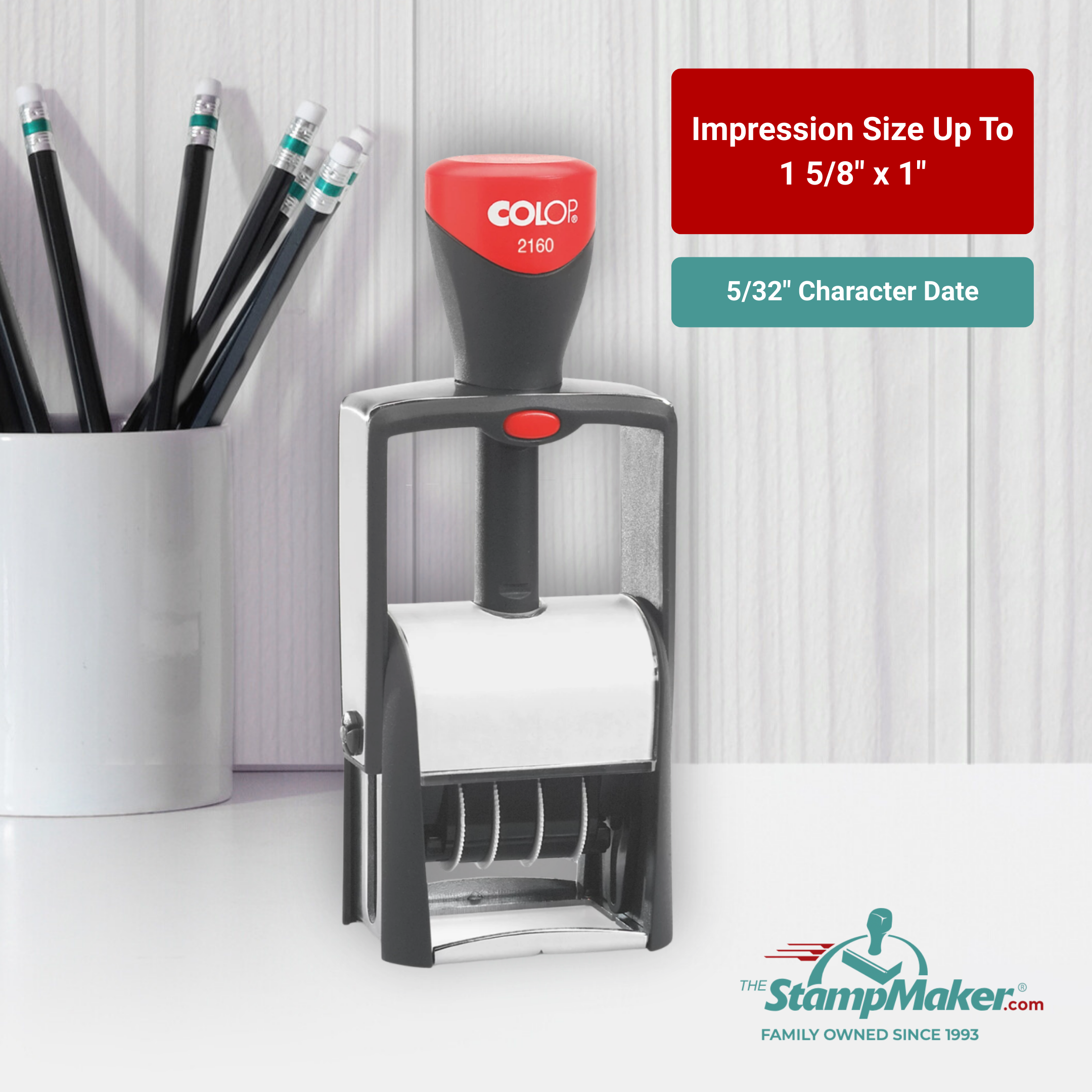 Tampon Encreur Dateur Colop 2160 RL SET - Bleu/rouge - Surface 24x41 Mm - 8 Textes Interchangeables