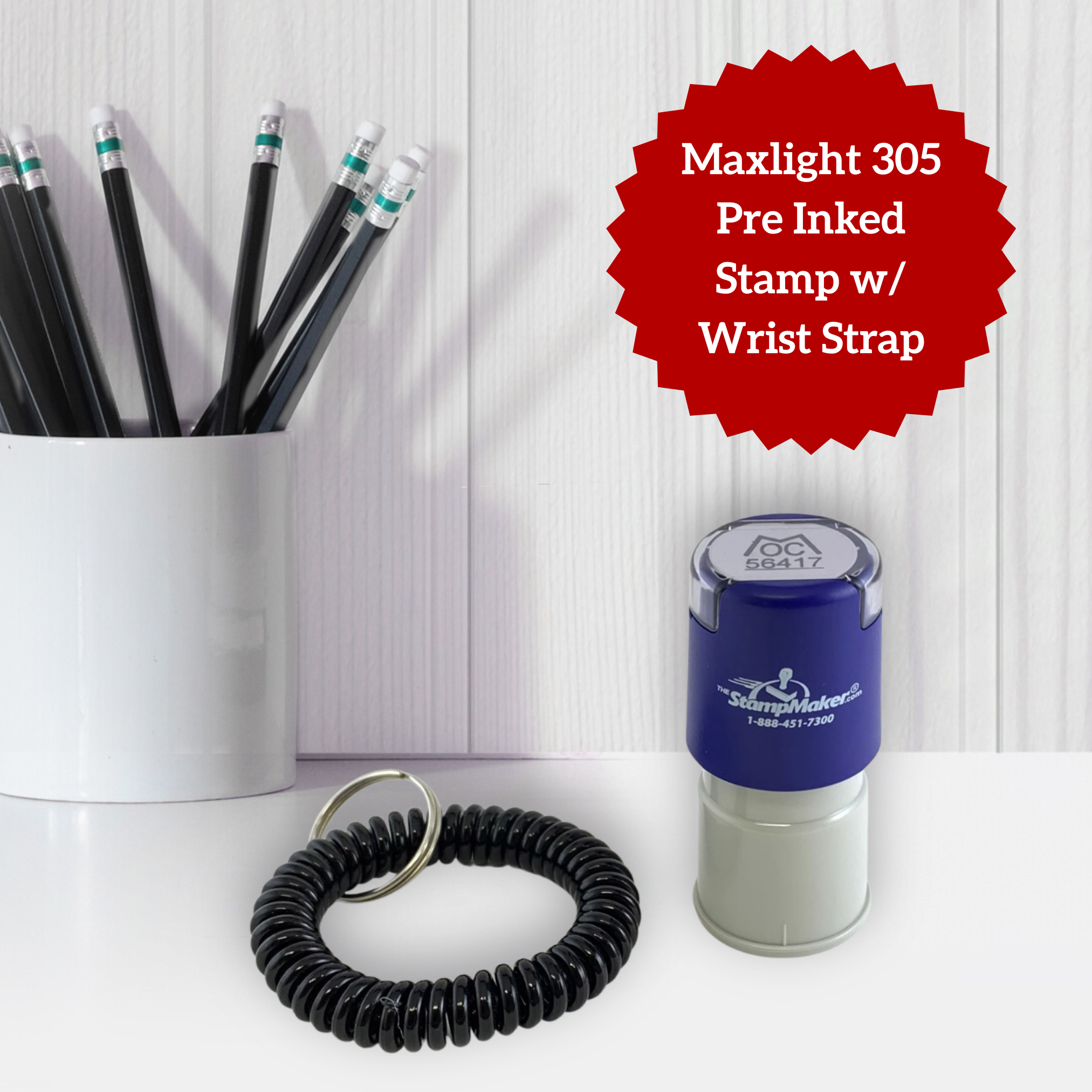 maxlight 305 pre inked stamp with wrist strap