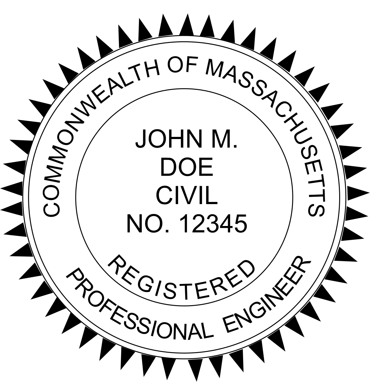 Engineer Seal - Pre Inked Stamp - Massachusetts