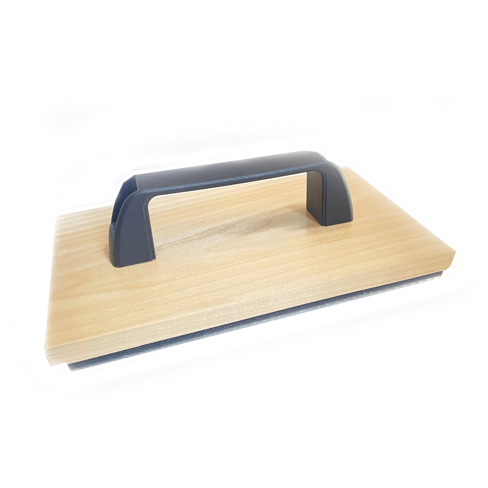 wood rubber stamp l7" x h5" with rocker mount and black handle
